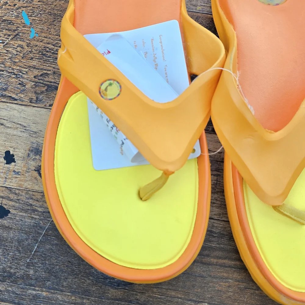 Bright Orange and Yellow Flip Flops Men's Size 8 - Picture 2 of 7